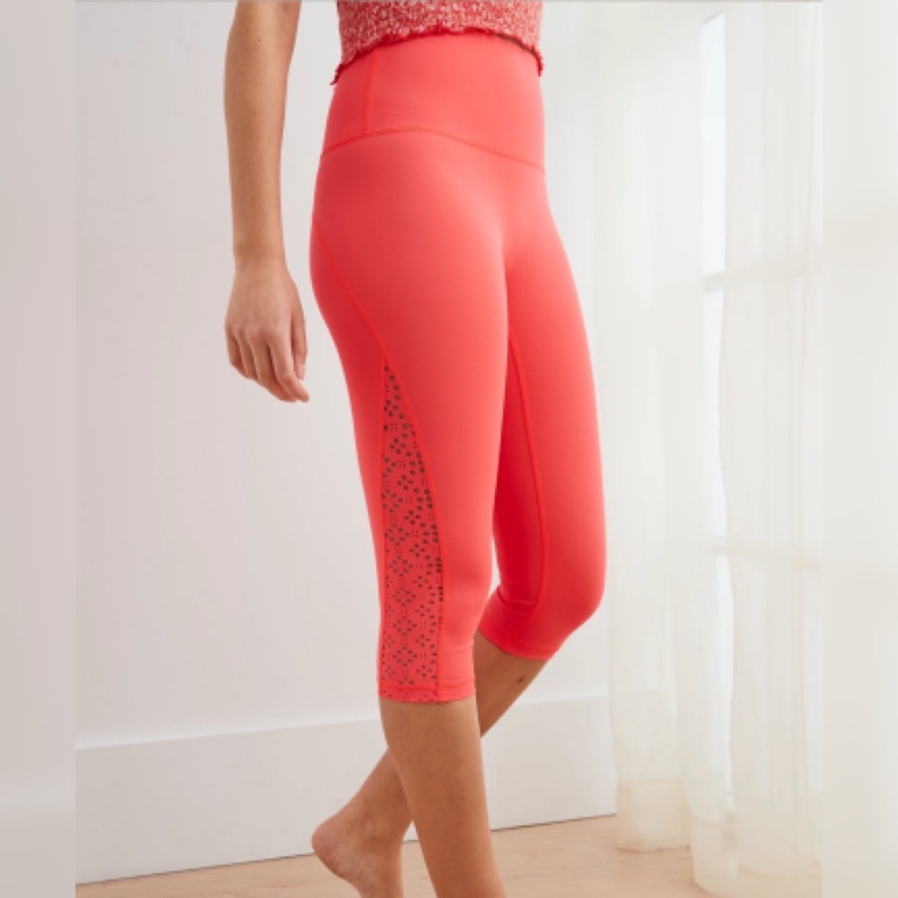Aerie | Lasercut High Waisted Crop Leggings | neon red